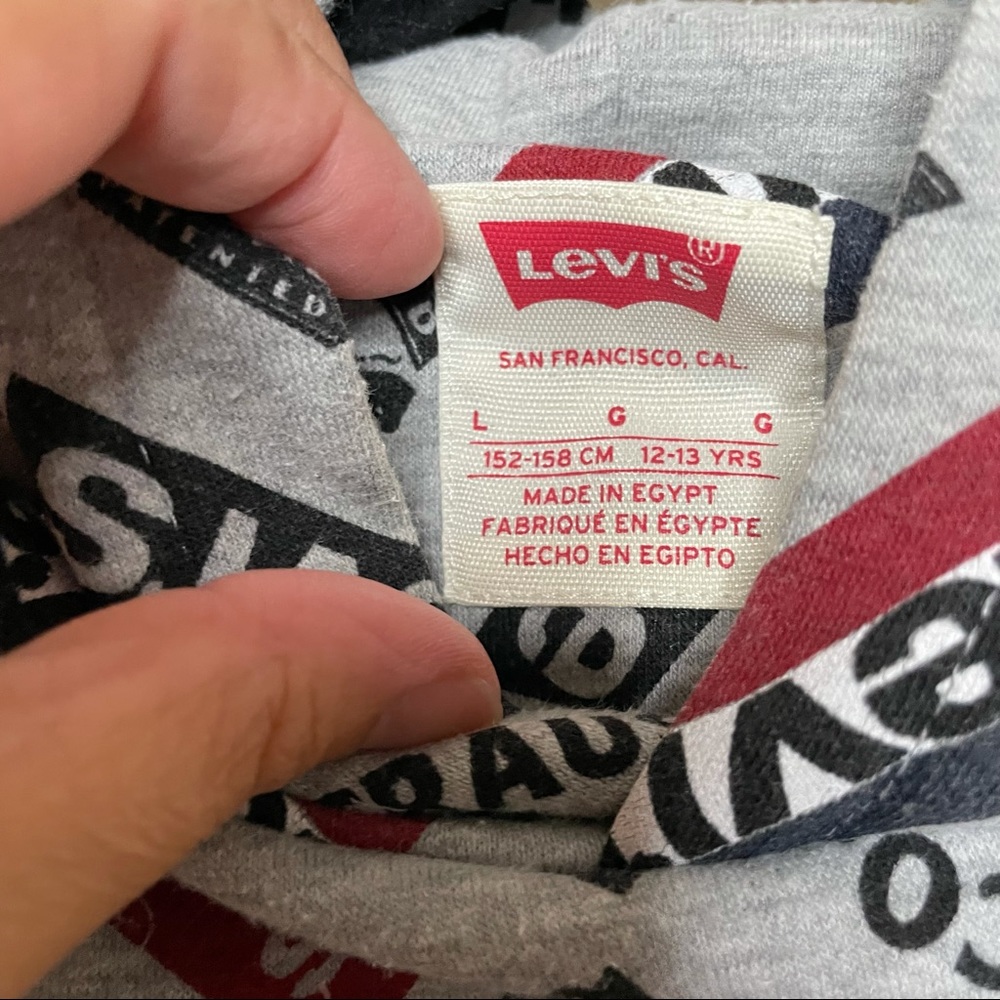 LEVI’S Kid’s Logo Allover Hoodie Grey Unisex L - Picture 10 of 10